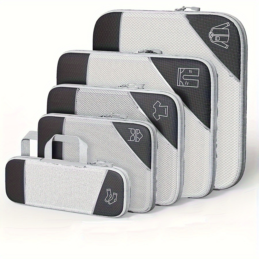 Cross-border Travel Five-piece Storage Bag Rhombic Material Compression Luggage Organize Clothes Storage Bag in stock