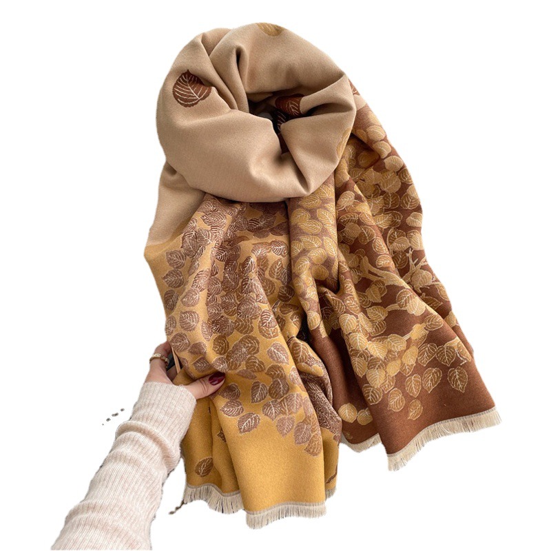 Leaf Scarf Women's Summer Office Air-Conditioning Shawl Spring, Autumn and Winter Long Dual-Use Warm Poncho Outer Wear