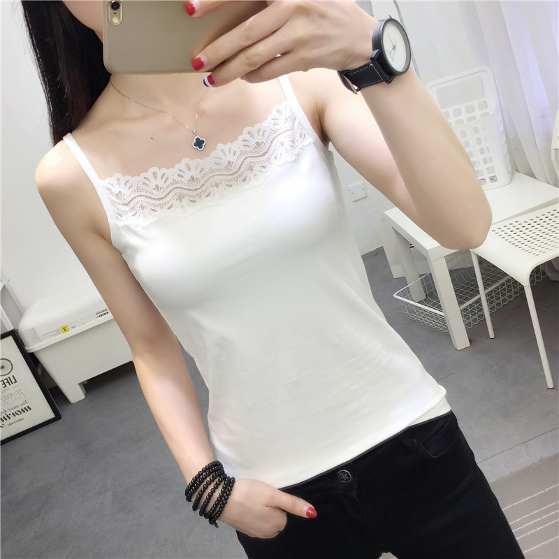 2024 Lace Stitching Camisole Short Vest Women's Slim-fit Inner Top Solid Color Base Shirt