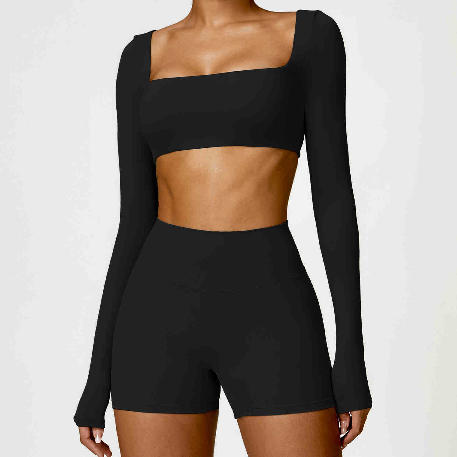 Picture of Autumn and Winter Tight Long-sleeved Yoga Suit Women's Outdoor Running Fitness Suit Scrub Naked Short Sports Top with Chest Pad