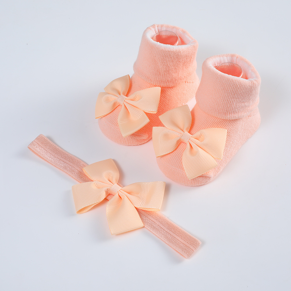Picture of 2023 New Baby Headband + Socks Set Ribbed Bow Headband Baby Breathable Knitted Cotton Socks
