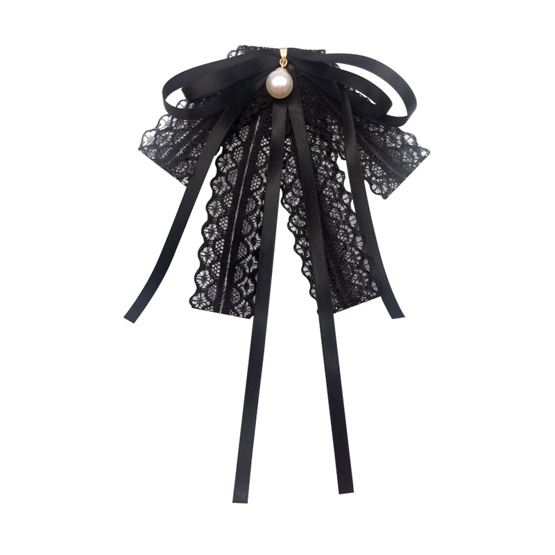 Pearl Student Bow Tie Shirt Female Streamer Small Fragrant Black Lace Accessories Bow Brooch Clothing Decoration