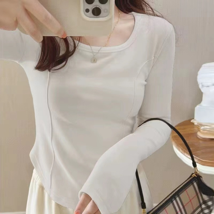 Picture of Derong Inner Layering Shirt for Women 2025 Autumn and Winter Long-Sleeved T-Shirt Slimming Look Design Western Style Student Top Trbottomy