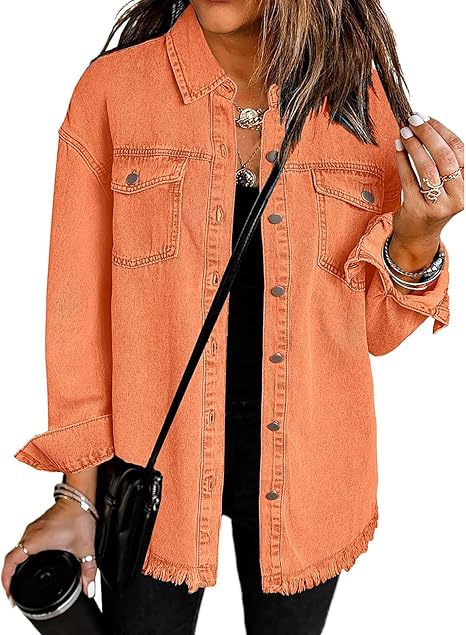 Picture of 2025 European and American Cross-Border Sales Amazon Standing New Raw Edge Denim Casual Loose Jacket Shirt