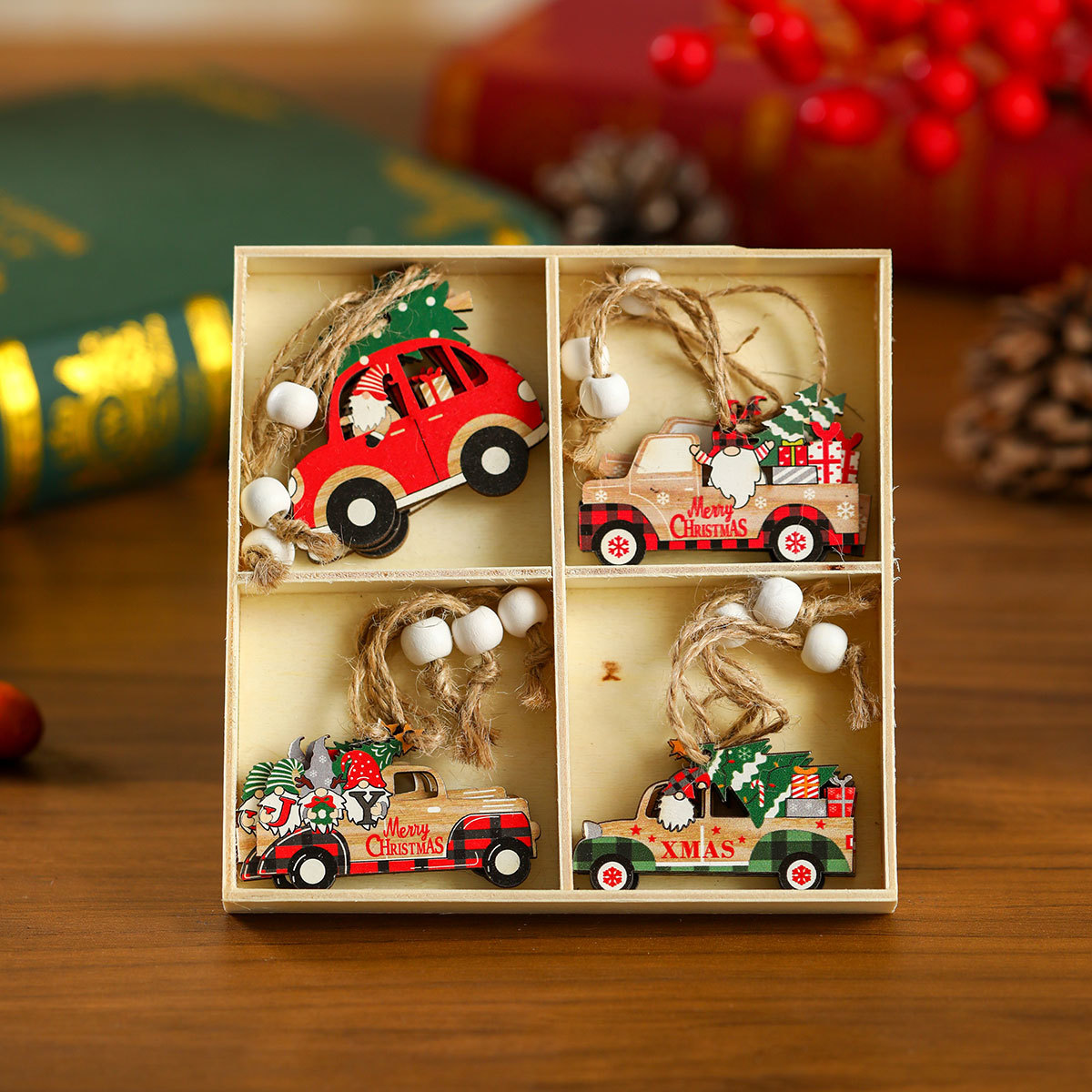 Picture of New 12 Pack Faceless Old Man Christmas Wooden Pendant Boxed Christmas Tree Small Hangers Christmas Decorations