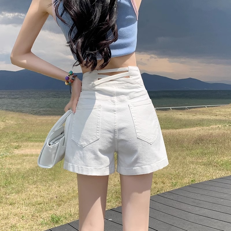 2025 White Denim Shorts for Women Summer Thin New Style High Waist Slim Hot Girl Petite A-Line Hot