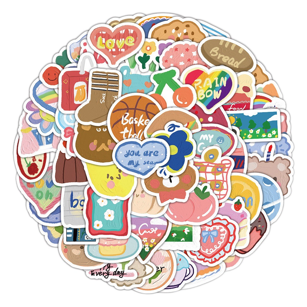 100 Original Healing Oil Painting Stickers Cartoon Cute Decorative Mobile Phone Hand Book Luggage Waterproof Stickers