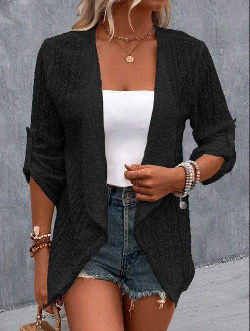 Picture of in stock 2024 Europe and the United States new solid color lapel cardigan lace coat coat cross-border air conditioning mountain