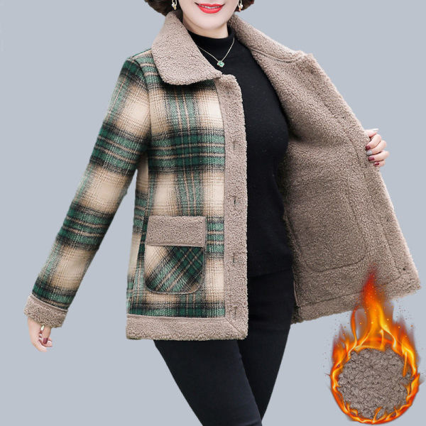 Middle-aged and elderly coat women 2022 autumn and winter new cardigan plus size mother coat Korean fleece-lined thickened cotton fashion