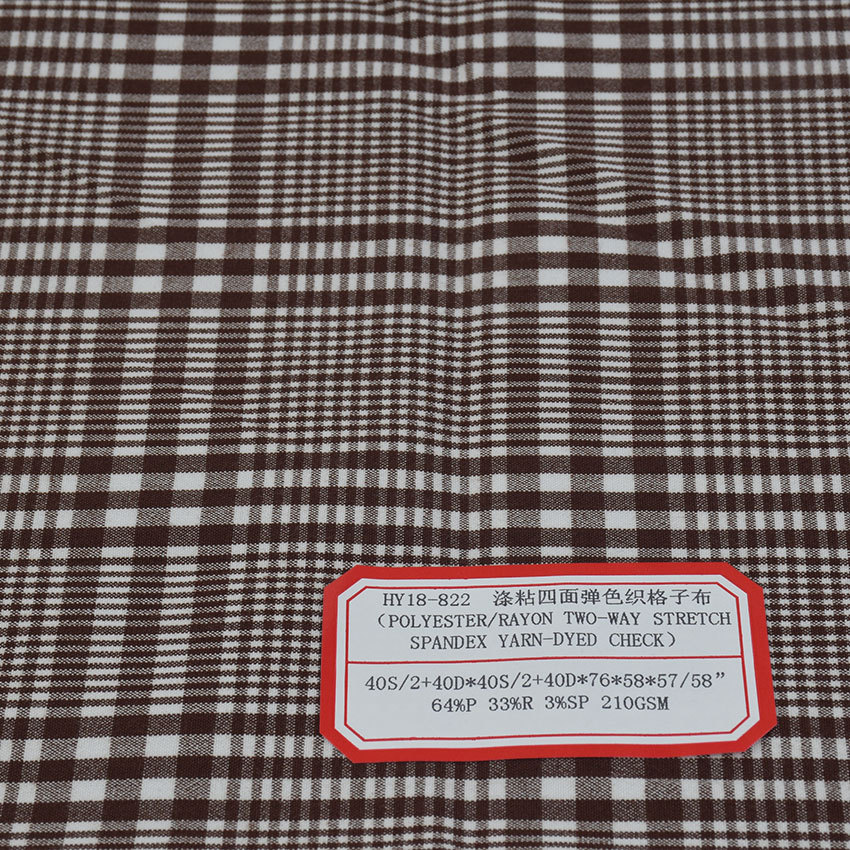 Picture of Polyester viscose four-sided elastic yarn-dyed plaid 64% P 33% R 3% SP 210GSM
