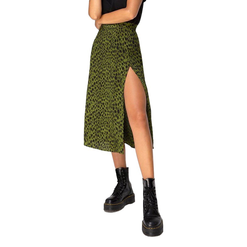 Amazon Cross-border Women's Clothing for Foreign Trade Flower Leopard Print High Waist Stretch Split Long A- line Skirt