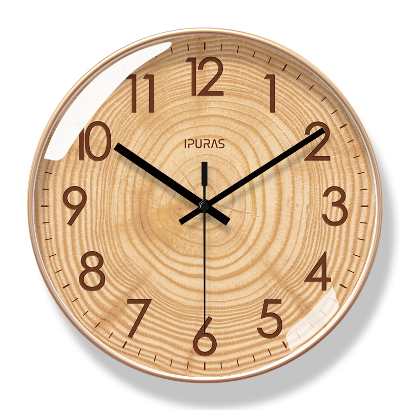 Picture of Yipula 6857 Wooden Texture Wall Clock Living Room Clock Fashion Art Clock Wall Watch Silent Sweep Second Quartz Clock