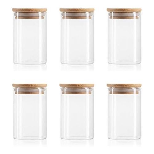 Picture of Cross-border 6-piece set 250ml transparent round glass jar kitchen storage jar seasoning storage jar sealed jar with bamboo lid