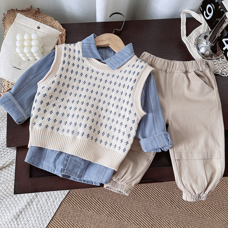 Male baby spring suit 2025 new baby western style clothes spring and autumn sweater waistcoat three-piece fashion