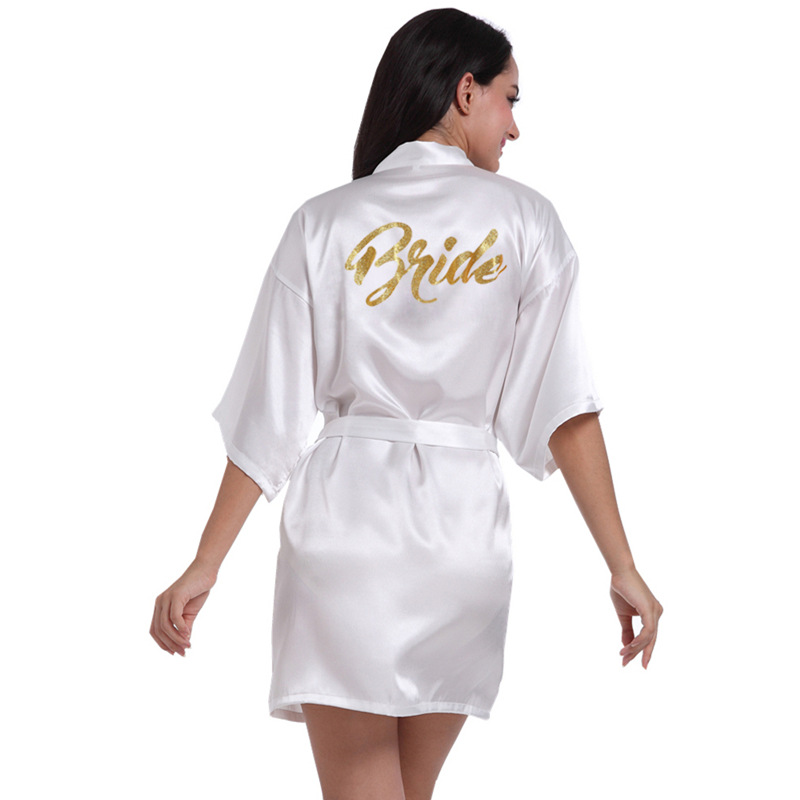 Picture of Women's Wedding Makeup Gown Hot Stamping Gold Bride Nightgown Women's Summer Thin Cardigan High-grade Bride Morning Gown