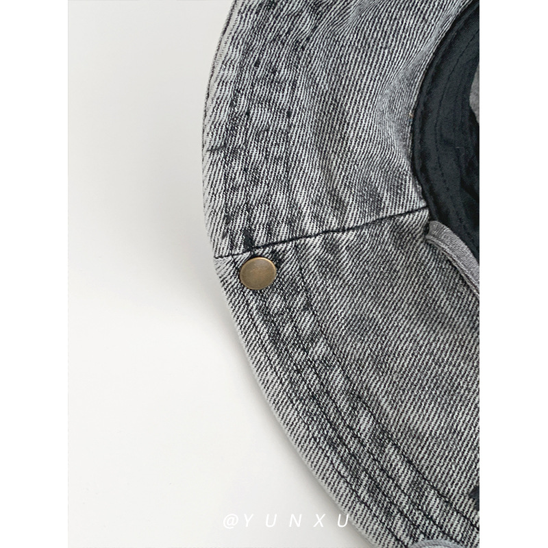 Picture of Yunxu/Japanese Style Versatile Fashionable Leather Label Retro Washed Denim Fisherman Hat for Women Outdoor Camping Style Mountaineering Hat for Men
