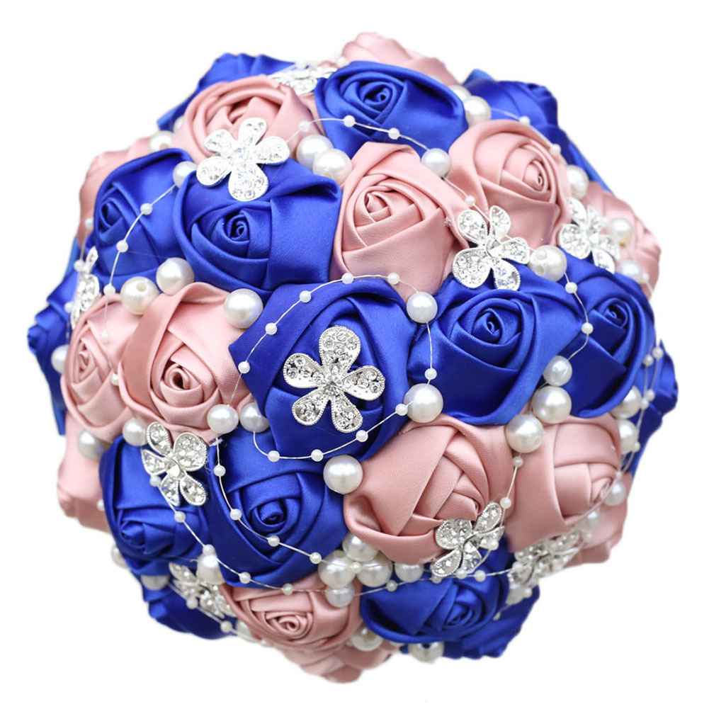 Picture of European and American Super Beautiful Ribbon Flower Wedding Supplies Bride's Hand-held Flower Five-flower Beaded Hand-held Flower Wedding Supplies Hand-held Flower