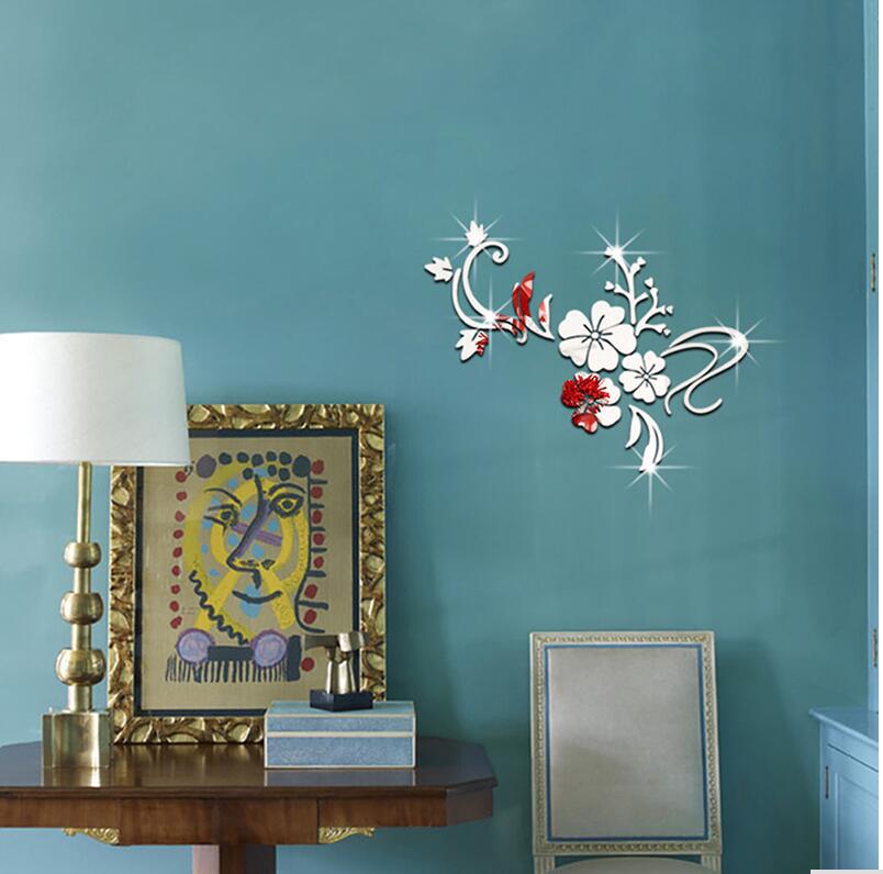 Picture of DIY hibiscus flower 3d acrylic rattan mirror wall stickers living room sofa TV wall can be a generation of hair
