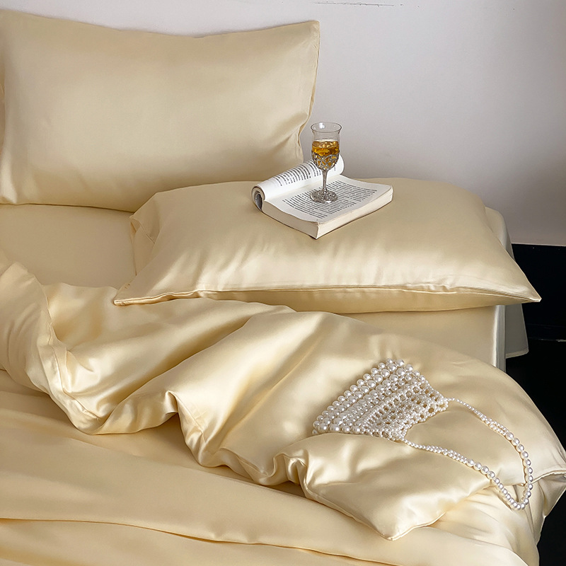 Picture of Summer Light Luxury Solid Color Ice Silk Four-piece Set Class A Cool Bed Sheet Quilt Cover Dormitory Three-piece Set Bed Cover Gift for Hair 4