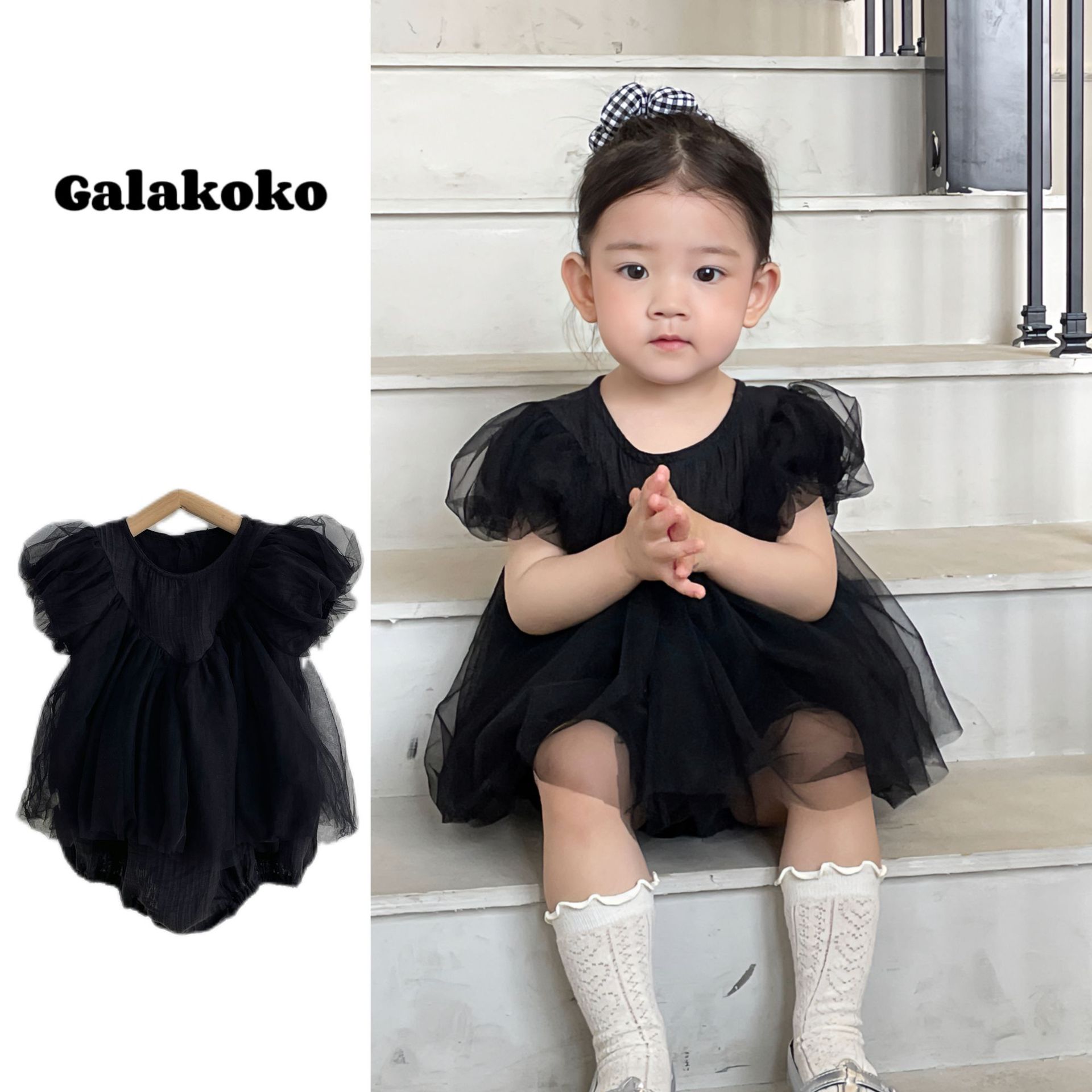 In stock Black Elegant Dress 2025 New Baby Climbing Wear Summer New Styline Yarn Tutu Princess Dress