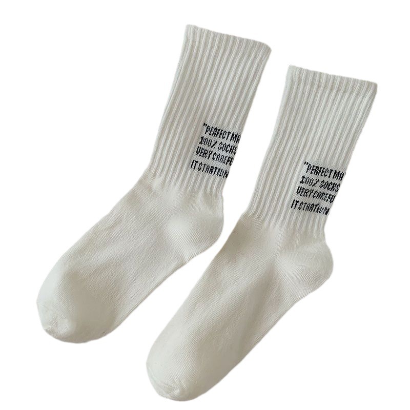 Picture of Socks Women's Autumn and Winter Mid-length Stockings All-match Simple Vertical Stripe Letter Stacked Stockings Fashionable Couple Sports Stockings
