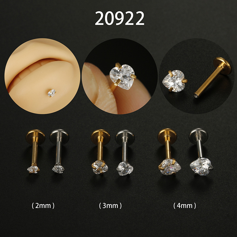 Titanium Steel Puncture Jewelry European and American Popular Zircon Inner Teeth Lip Stud Diamond Lip Ring Lip Decoration Long Rod Earrings Earrings