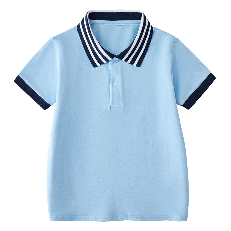 Picture of Summer Boys' Short-sleeved Polo Shirt School Uniform for Primary and Secondary School Students Children's White Lar T-shirt Girls' Graduation Class Dress