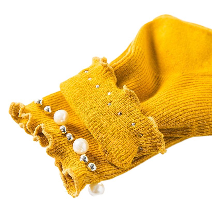 Creative autumn and winter Korean Japanese women's wooden ear Pearl socks manufacturers wholesale long tube single needle pile socks