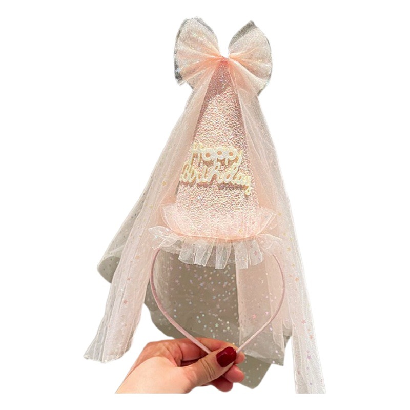 Children's Holiday Headband Girls Baby Birthday Hat Party Sweet Mesh Headwear Little Girl Hair Clamp Princess Headband