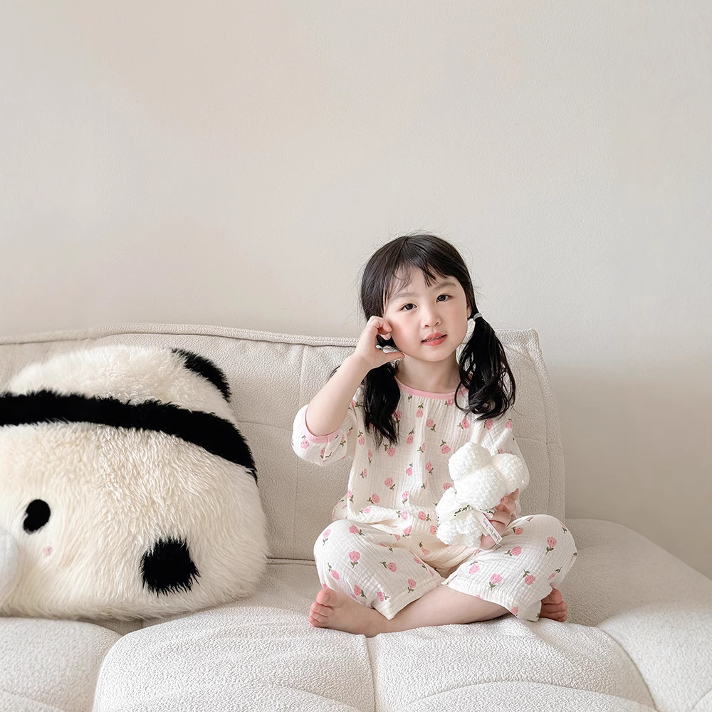 Picture of 2025 Children's Air Conditioning Home Clothes Cartoon Double-Layer Cotton Yarn Pajamas for Boys and Girls Pure Cotton Summer Thin Sleeve suit