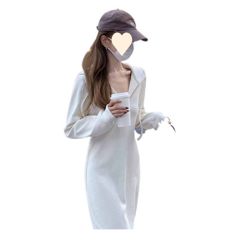 Early Autumn Clothing 2025 New Hooded Sweatshirt White Long-Sleeved Dress Women's High-End Petite Long Skirt