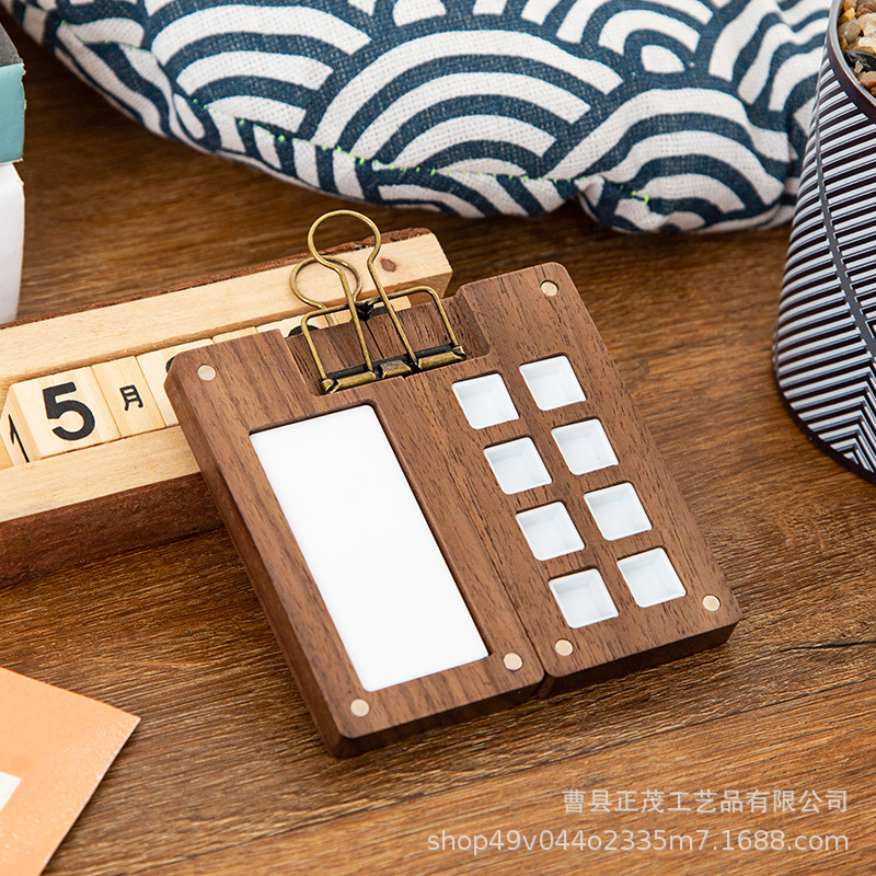 Picture of Children's Handmade ins Wind Magnetic Cover Black Walnut 15G Watercolor Pigment Wooden Box Portable Handicraft Paint Box