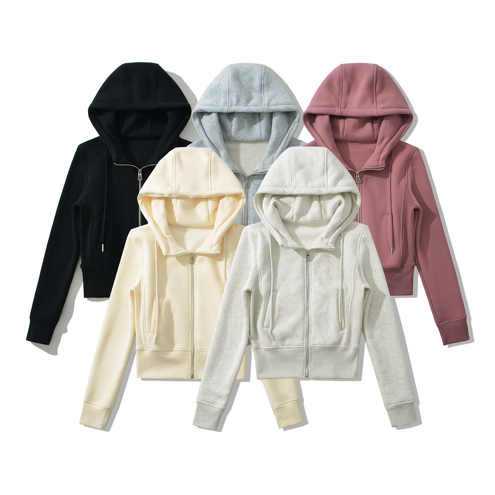Vintage fleece-lined Hooded Sweater Women's 2024 Fall/Winter New American Spice Girl Slim-fit Warm Zipper Cardigan Jacket