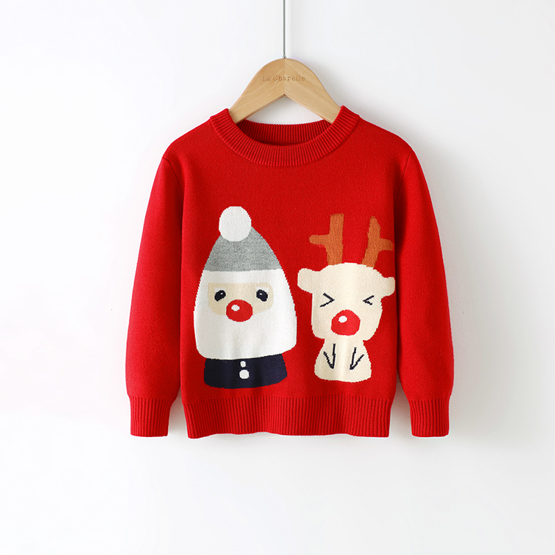 Picture of Factory wholesale boys' cartoon bottoming pullover girls' round neck Christmas sweater children's Korean-style European and American children's clothing