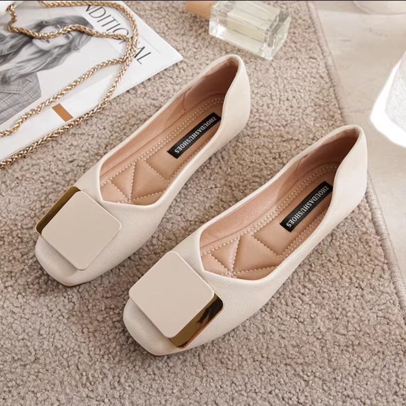 Single shoes women 2024 new spring fairy style gentle soft bottom flat shoes shallow mouth versatile bean shoes