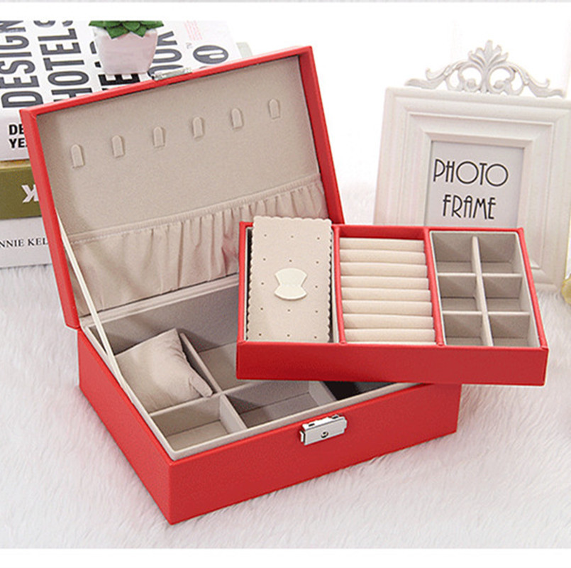 Double-Layer Lockable Jewelry Box in Stock Wholesale Jewelry Storage Leather Storage Box High-End Gift Jewelry Packaging