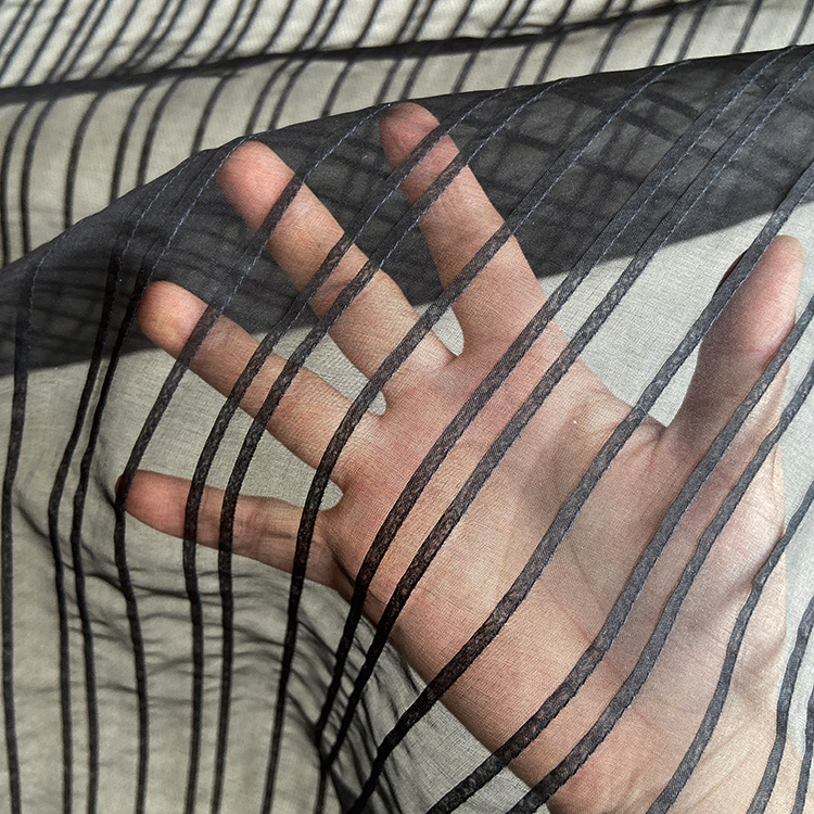 88cm wide striped silk organza fabric black striped silk silk crisp fashion dress fabric