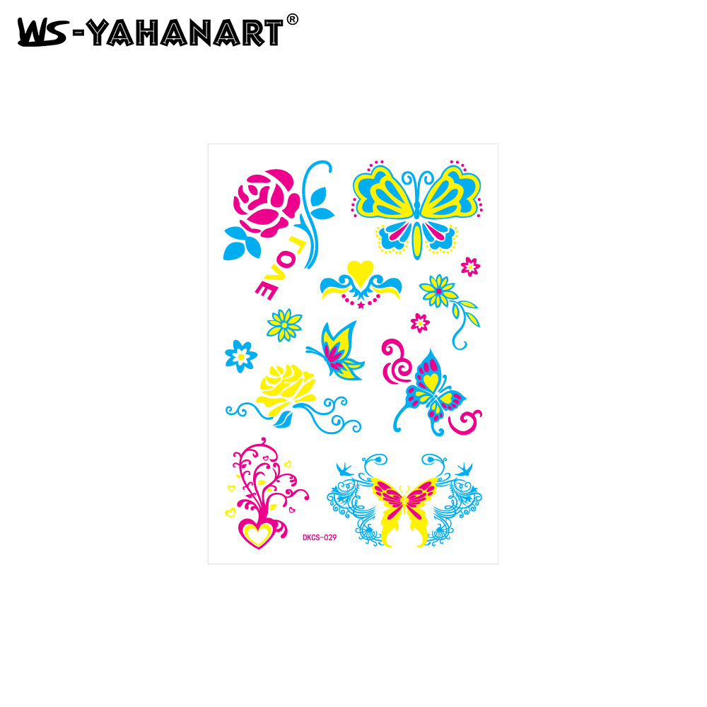 Picture of Cross-Border New Creative Fluorescent Flower Arm Tattoo Face Stickers Waterproof Feather Tattoo Arm Tattoo Stickers in Stock