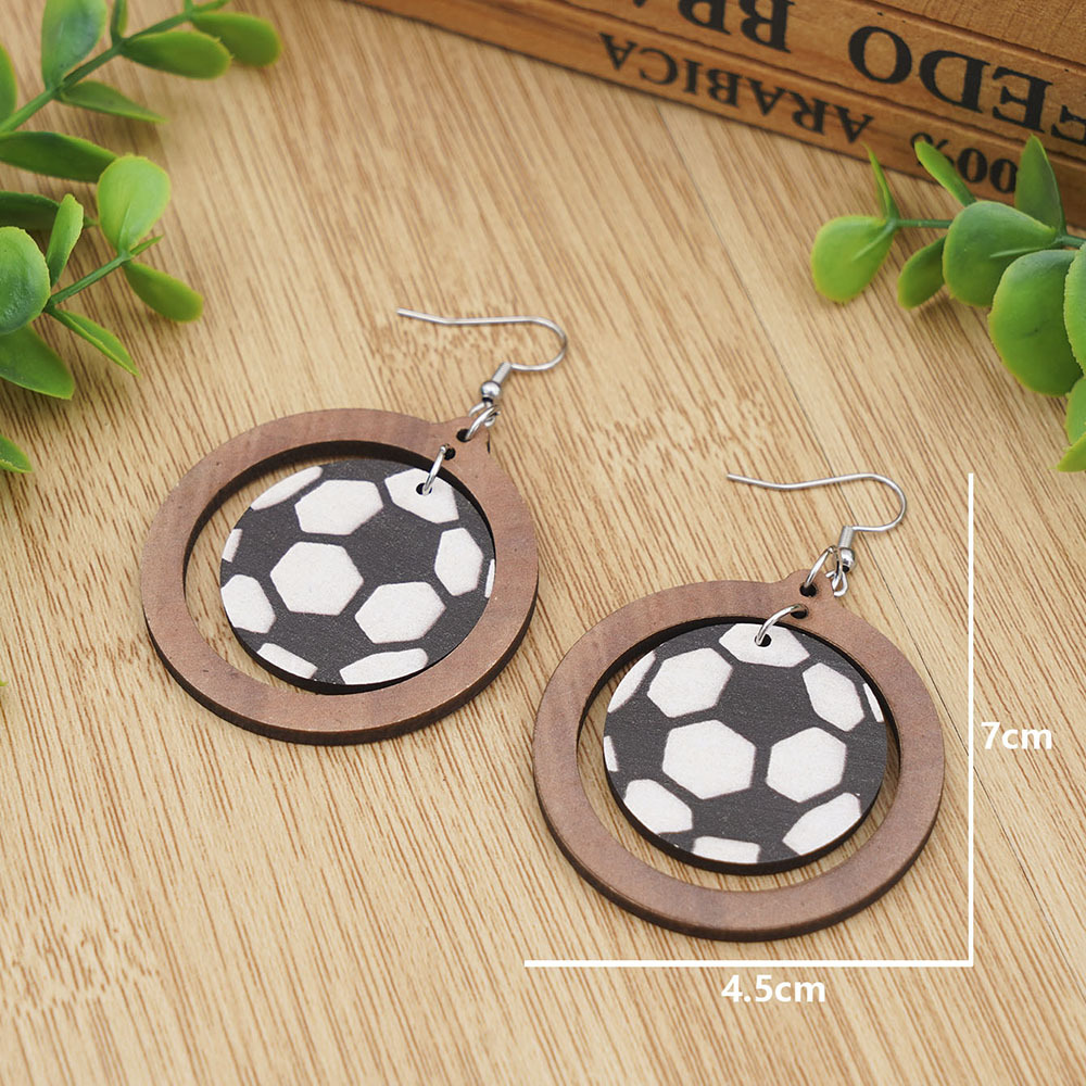 Picture of European and American Cross-border New Football World Cup Earrings Geometric Round Earrings Double-sided Wooden Earrings Sports Accessories