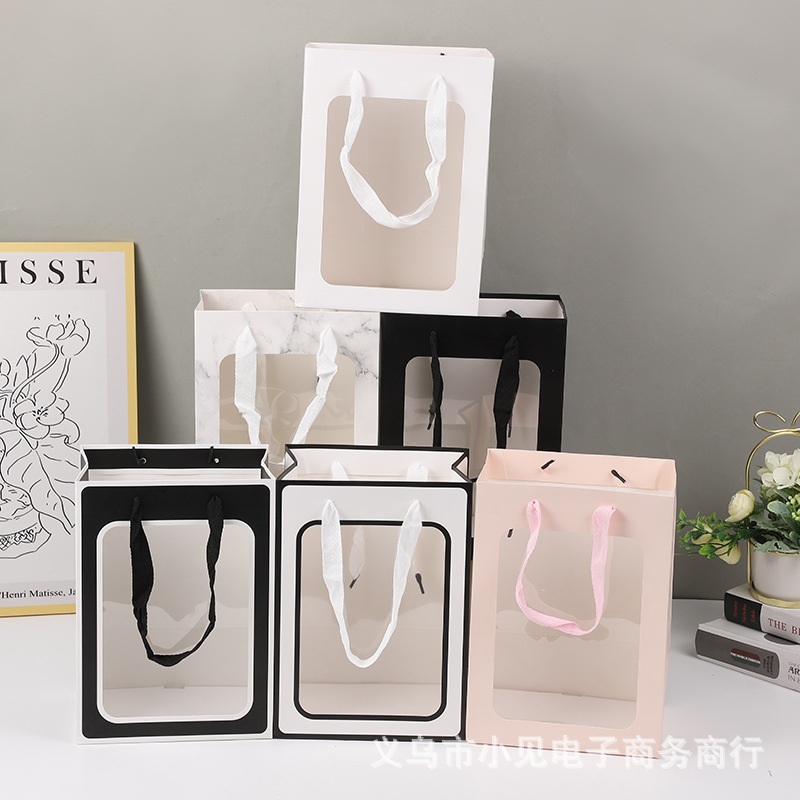 Transparent Handbag Fresh Flowers Gift Bag Handheld Gift Bag Handheld Gift Bag Paper Bag Doll Packaging Bag Gift Bag