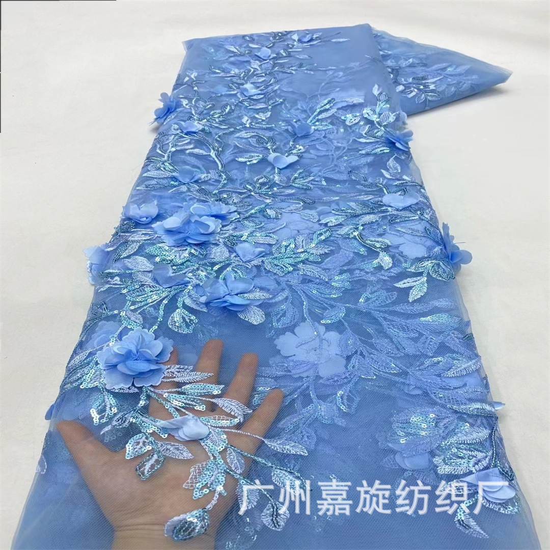 Picture of Embroidered fabric lifelike big flower beads embroidered mesh fashion clothing sequined fabric lace JX346