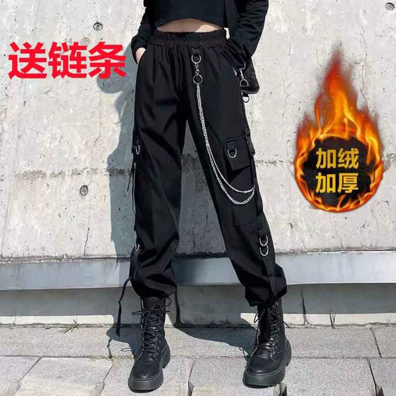 fleece-lined Thick Pants Women's Autumn and Winter Korean-style Loose High Waist Slimming plus size All-match Fashionable Hip-hop Ins Overalls