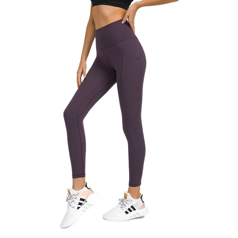 New Upgraded Nude Yoga Pants High Waist Tummy Control Side Flap Pocket Pantss Sports Running Fitness Nine-Point Pants Dl126