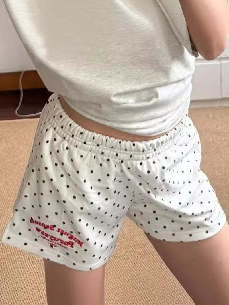 American-style Pure Cotton Polo Dot Sports Shorts Women's Summer Loose Letter Embroidered Casual Wide-leg Outer-wear Hot Trousers