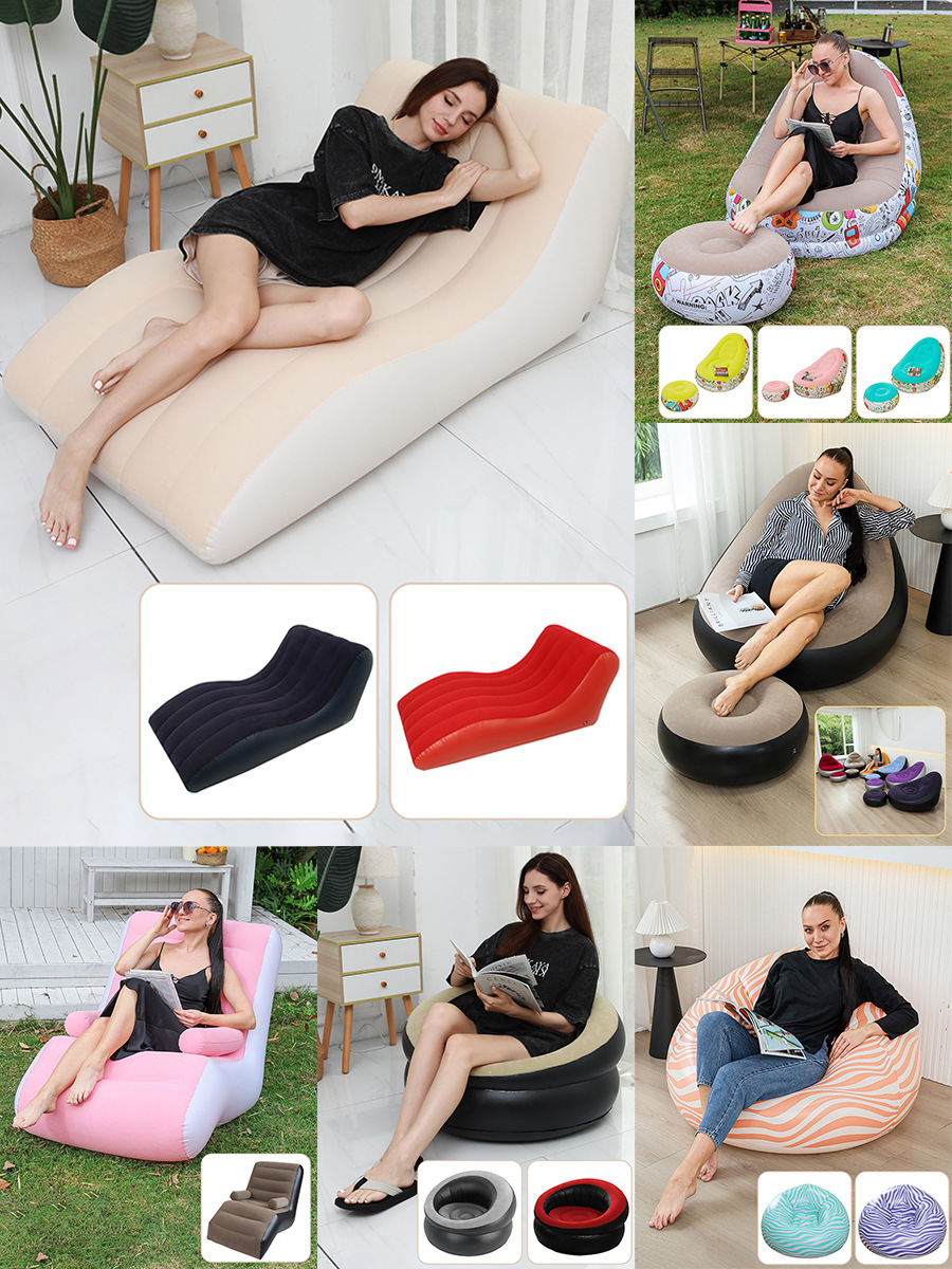 Cross-border explosions inflatable lazy flocking sofa recliner leisure inflatable sofa two-piece set with pedals a variety of styles