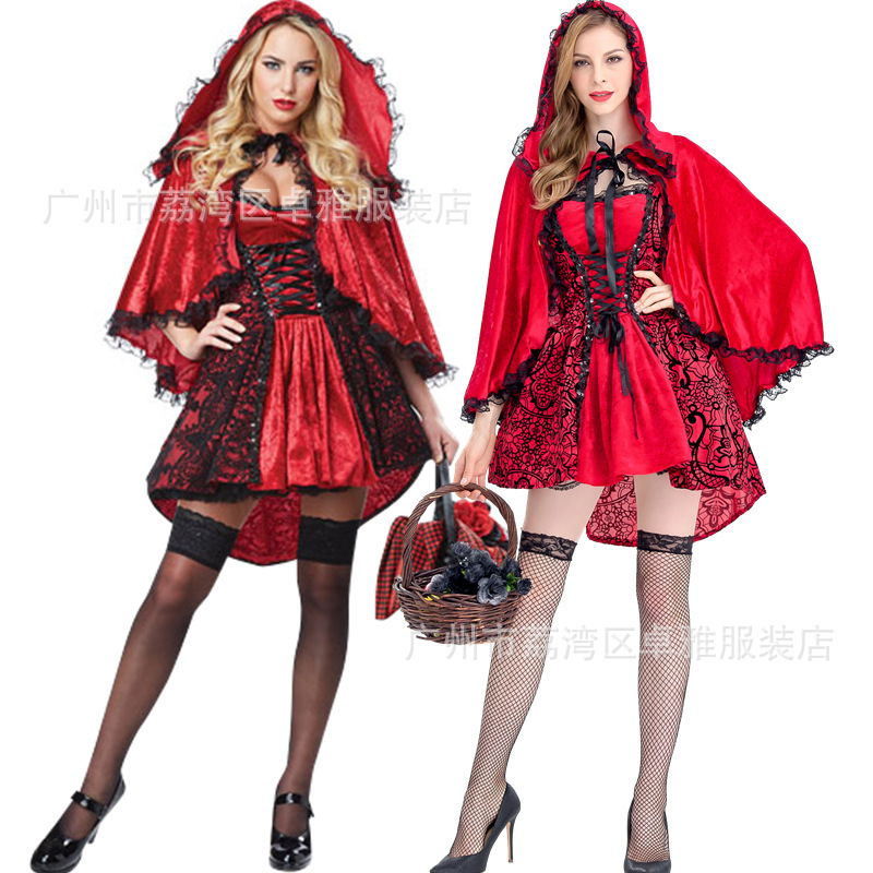 S-XL Halloween Costume Little Red Riding Hood Adult Female Cape Little Red Riding Hood Dress Masquerade Show