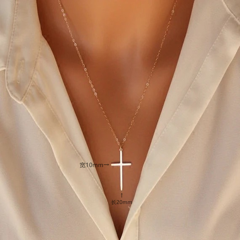 Picture of European and American sterling silver plated 14K gold cross necklace women's clavicle chain pendant simple fashion Joker jewelry wholesale