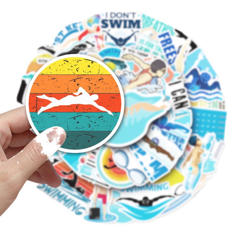 50 swimming graffiti personality cross-border cartoon sports goo card DIY mobile phone case luggage sticker waterproof