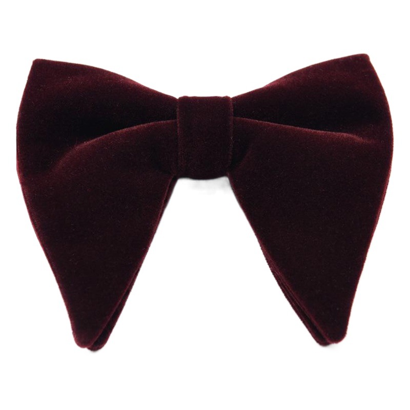 Men's Bow Tie Collar Velvet Double Large Bow Plain Color Monochrome Wine Red Cool Fashion Horn Style