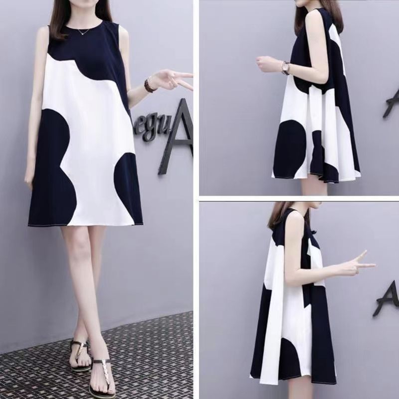 Maternity Dress 2024 Summer New Pregnant Women's Dress Loose plus size Mid-length A- line Dress Sleeveless Round Neck Polka Dot Korean